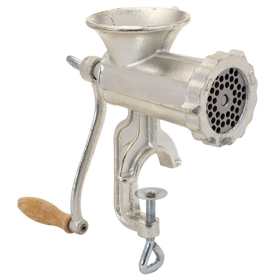 LEM Tin'd Cast Iron Hand Grinder with Clamp - #10 - 10.24" - 4.41" - 10.55"