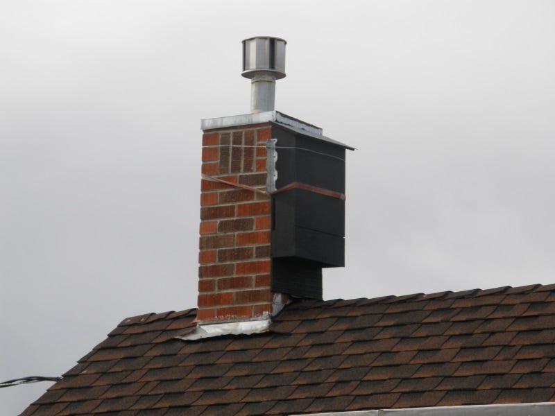 A bat house on a chimney