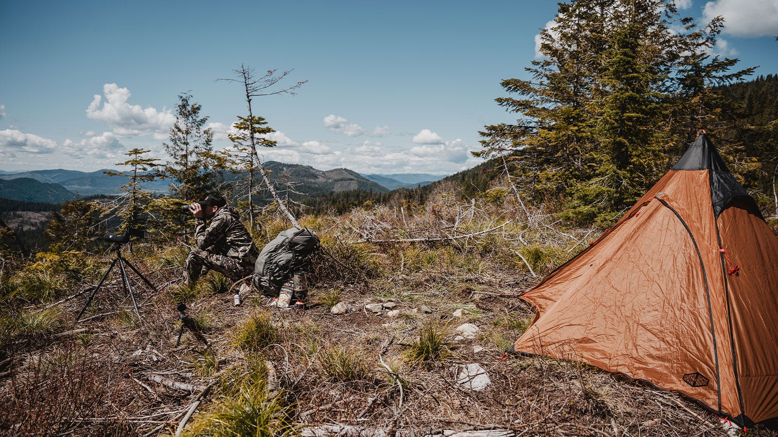 Spring Bear Hunting in pnuma camo with my seekins precision rifle, a stone glacier backpack, vortex tripod, vortex binos, vortex spotting scope camping in my smith and rogue tent 