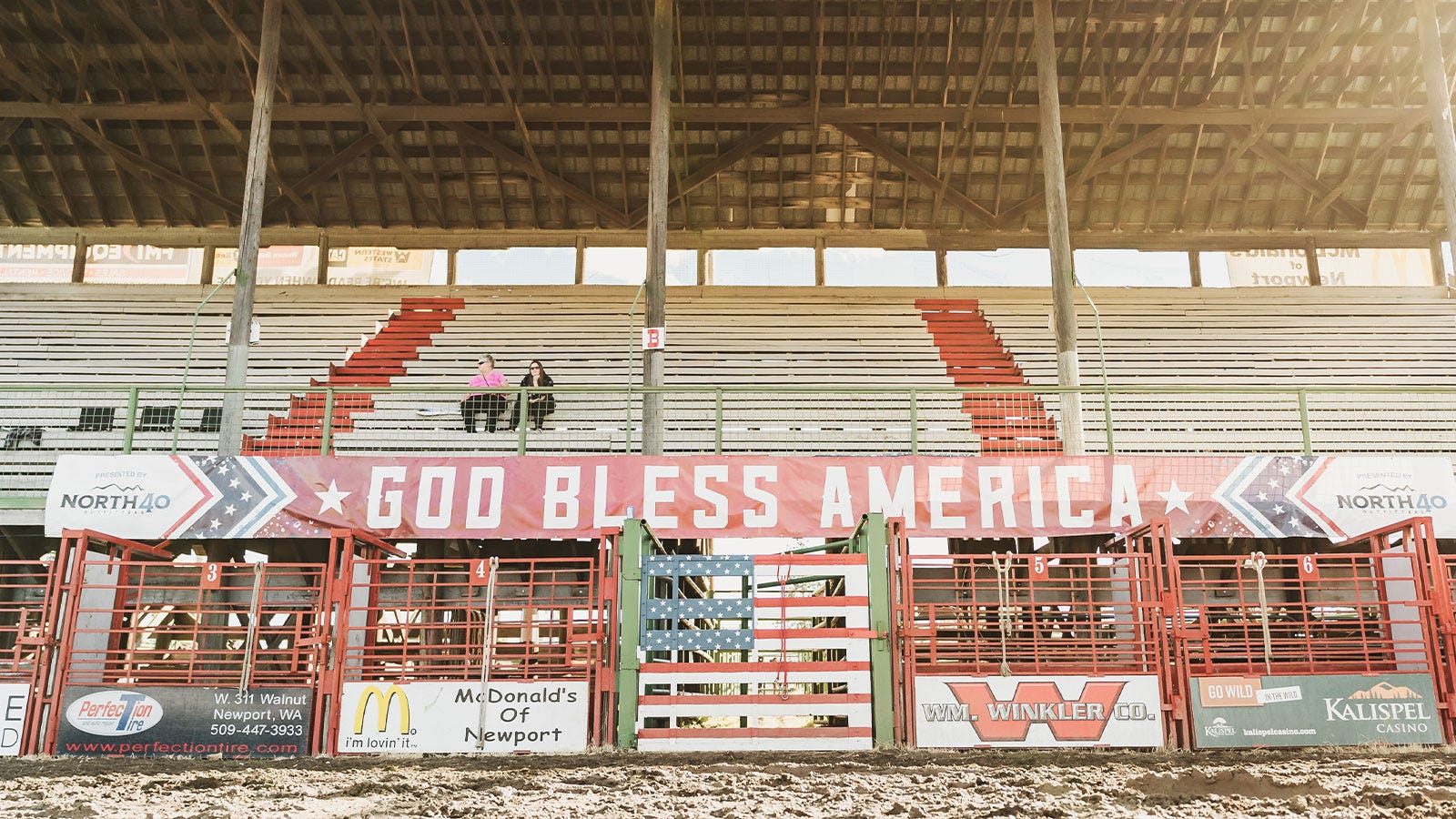 North 40 "God bless America" banner infront of stadium seats
