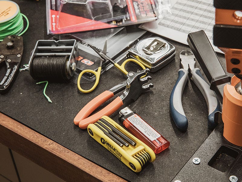 Bow tuning tools sitting on a table at North 40