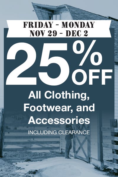 25% off Apparel & Footwear Friday Through Monday!