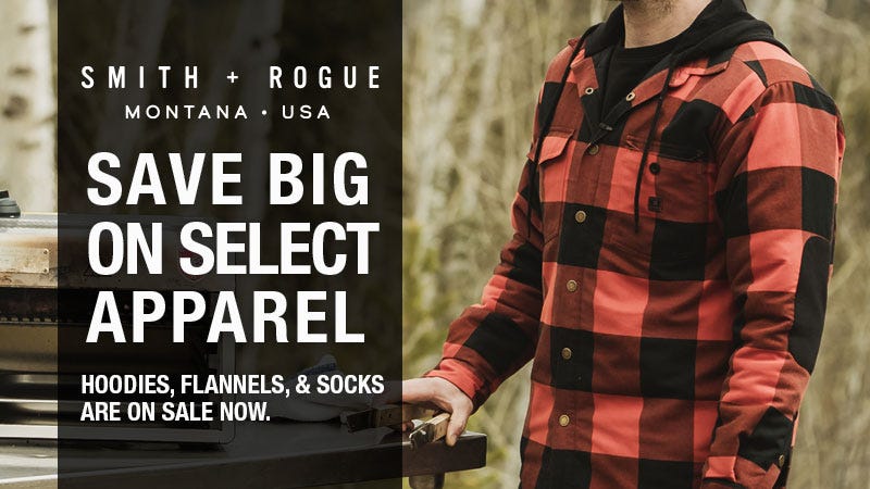 "save big on select apparel; hoodies, flannels & socks are on sale now"