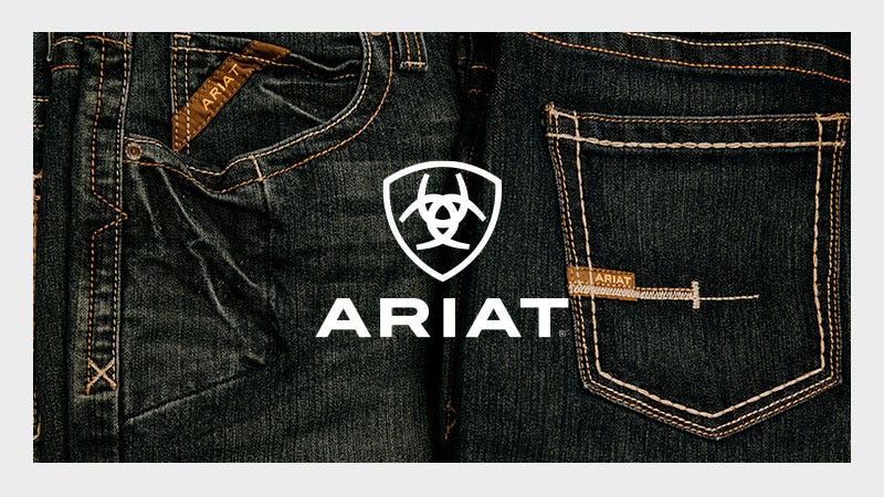 Ariat Denim Flatlay with the Ariat Logo on Top