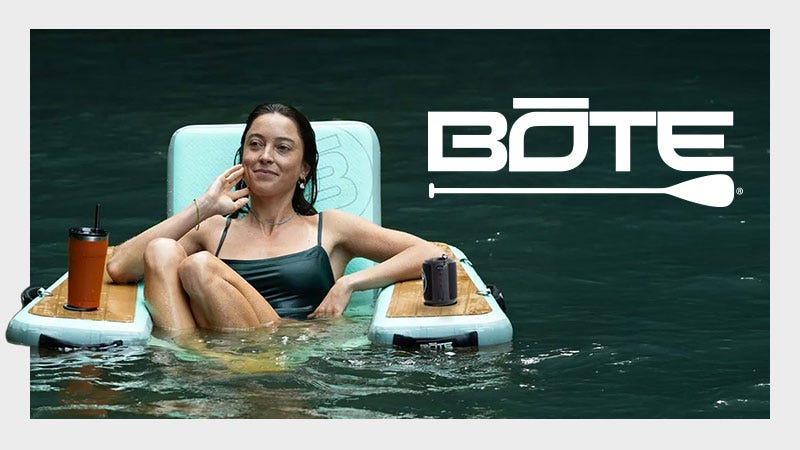 Women Floating on the Water with the Logo BOTE Overlaid
