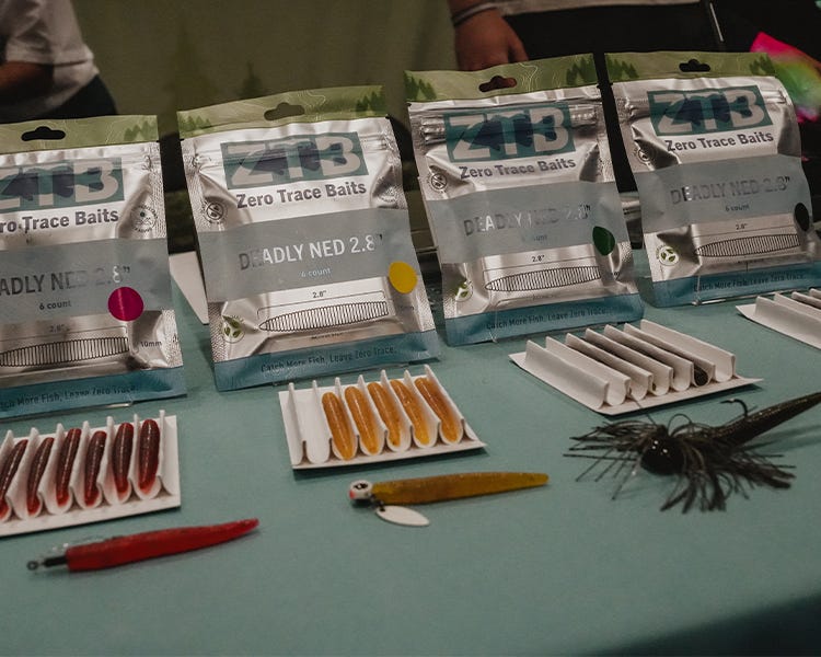 zero trace baits on display in multiple colors at their booth at the icast 2026 show