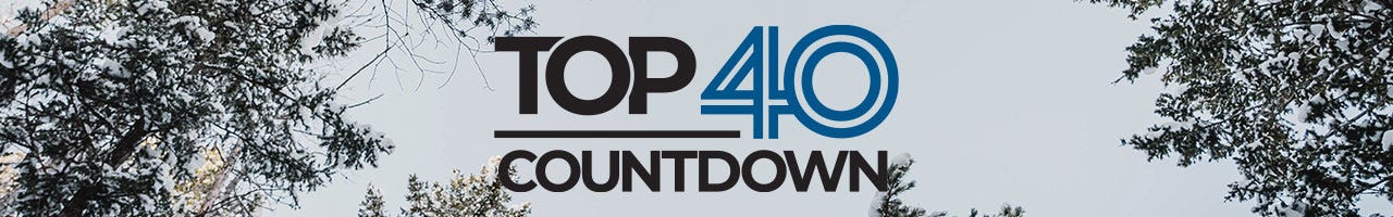 top 40 countdown text graphic with person carrying axe with noble muds boots