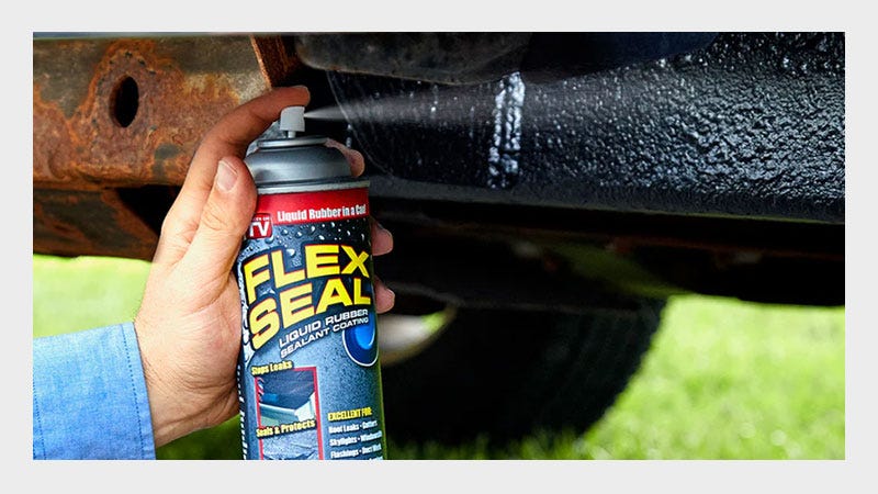 Flex Seal Aerosol Liquid Rubber Sealant in Use on Car Bumper