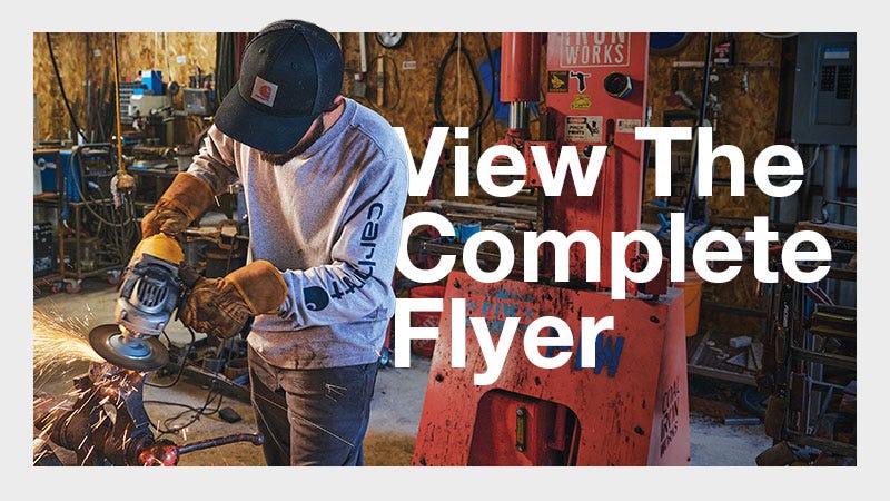 Man Wearing Carhartt Shirt with the text View the Complete Mailer overlaid on top