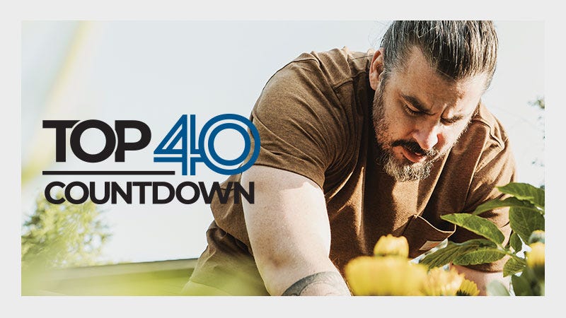 Man Gardening with the words 'Top 40 Countdown' overlaid on top