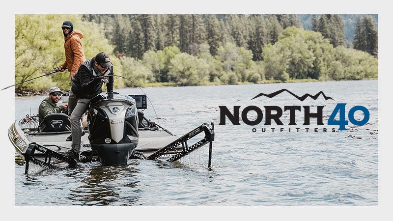 Three Men Fishing in a Boat with the North 40 Outfitters logo overlaid