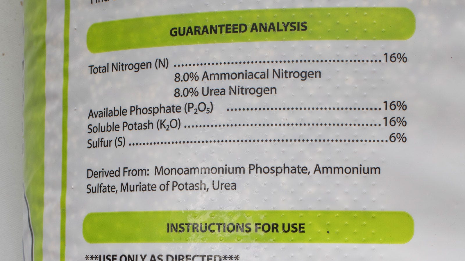 Back of All-Purpose Fertilizer Bag Showing the Guaranteed Analysis