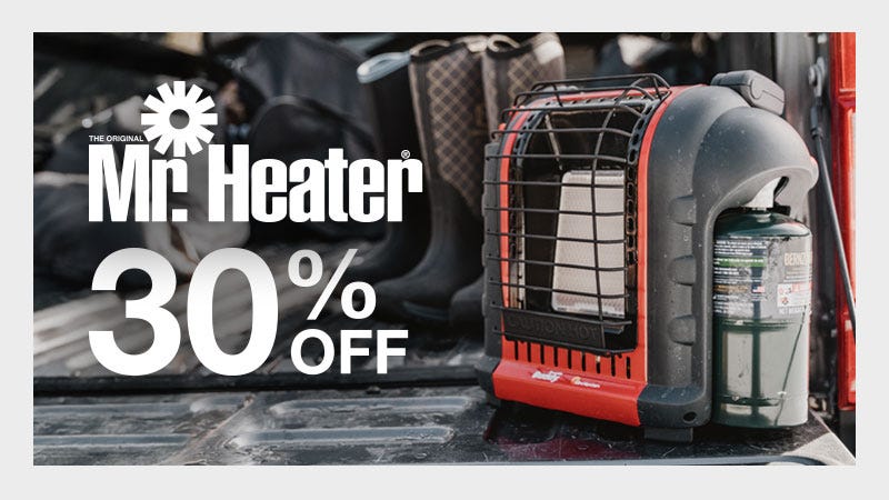 portable mr heater on bed of truck