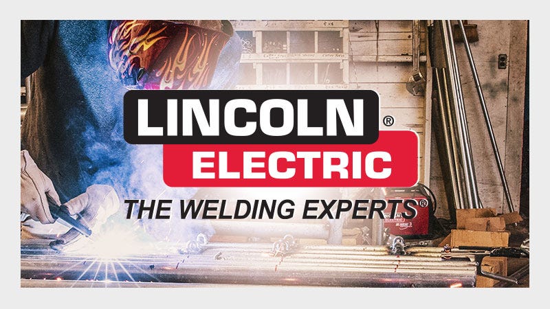 Man Welding with Lincoln Electric Logo 