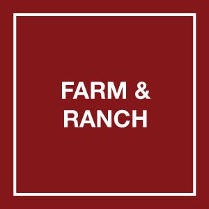 farm and ranch copy on red background