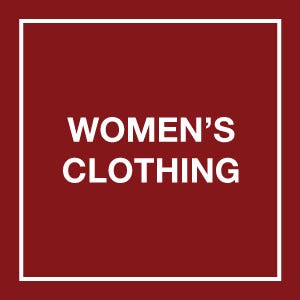 womens clothing copy on red background