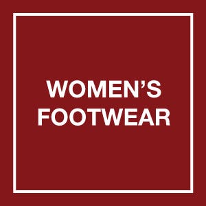 womens footwear copy on red background