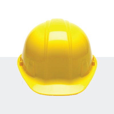 Yellow safety helmet icon. click to shop safety supplies