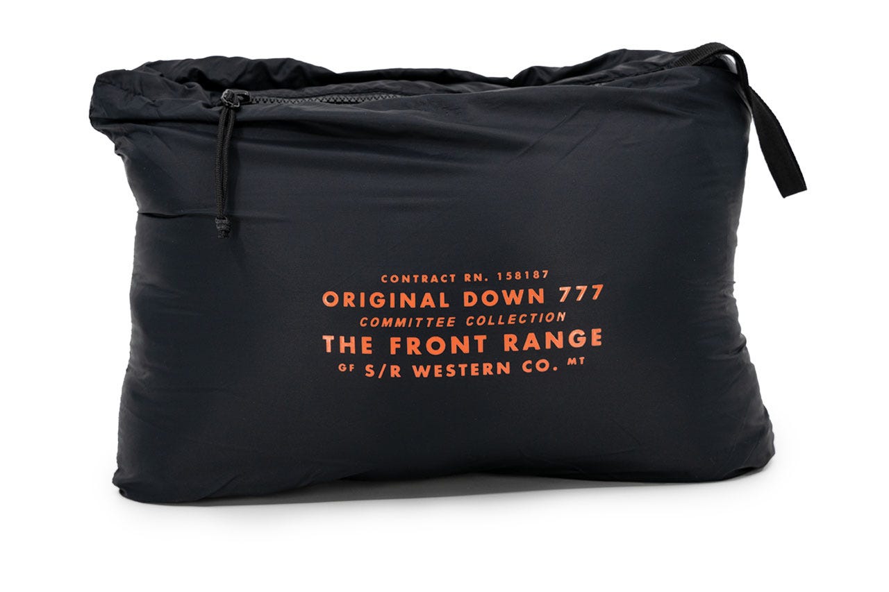 Photo of 777 Front Range Jacket in the pocket pouch on a white background