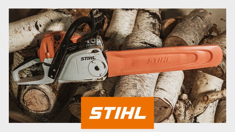 STIHL Chainsaw on a background of logs