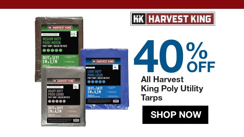 40% off Harvest King Tarps- Friday only!