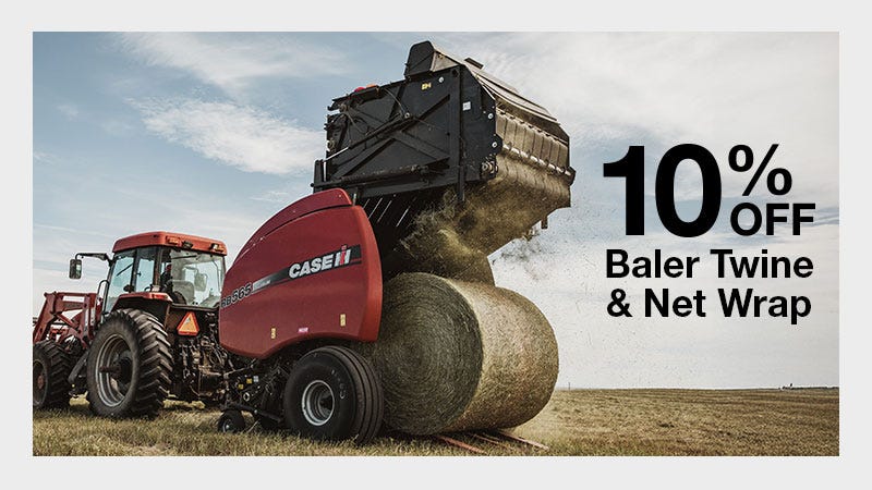 Promotional image for 10% off bale twine and net wrap, highlighting a discount offer for agricultural supplies.