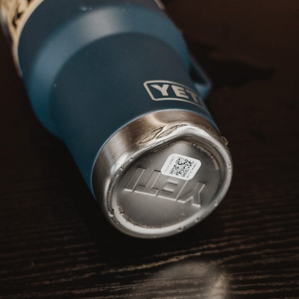 A dent on the bottom of a Yeti Rambler