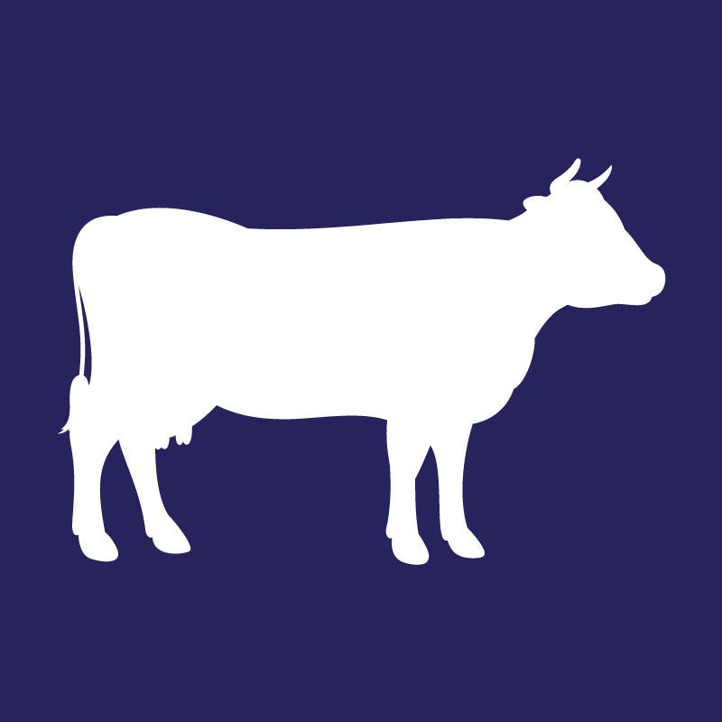 Blue cow icon. Click to see cattle feed options.