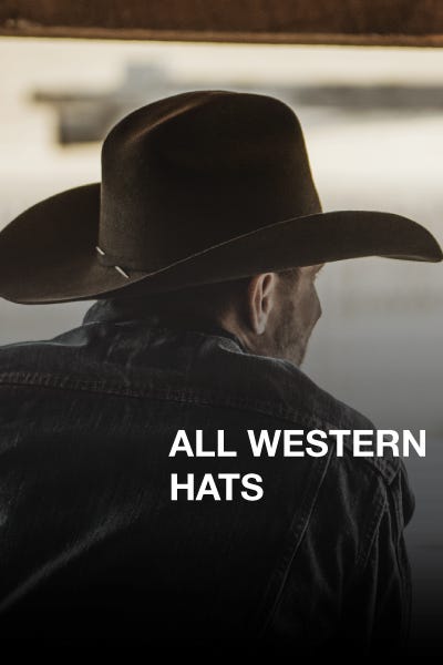 Image showcasing a sale sign for 20% off all western hats, with various hats arranged attractively.