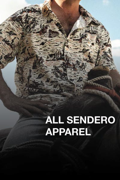 Promotional image showcasing 20% discount on all Sendero apparel with eye-catching design on t-shirt.