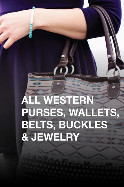 Promotional image for 20% off western purses, wallets, belts, bags, buckles, and jewelry.