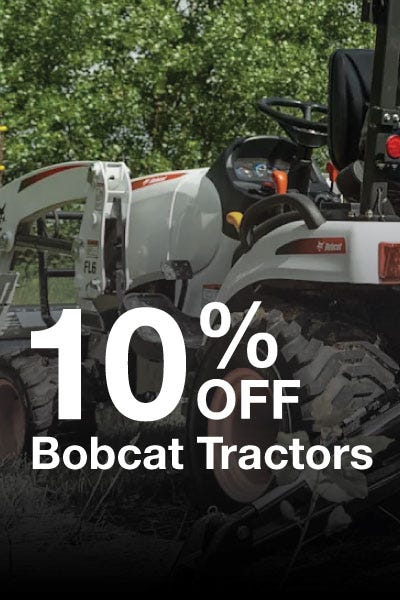 Promotional banner for bobcat tractors featuring a 10% discount offer.