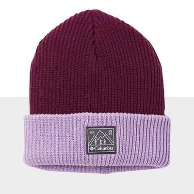 purple and pink beanie icon. click to shop girls hats