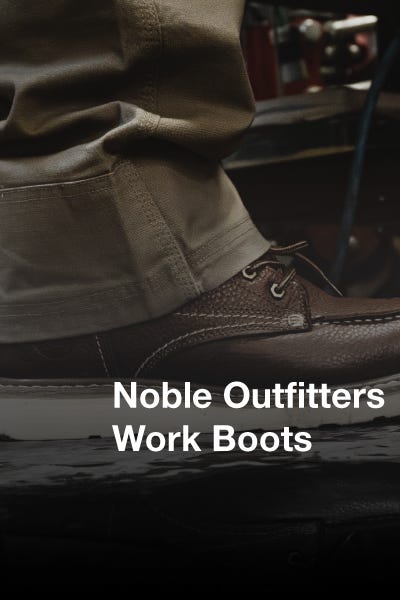 A pair of sturdy noble outfitter work boots, designed for durability and comfort in rugged environments.