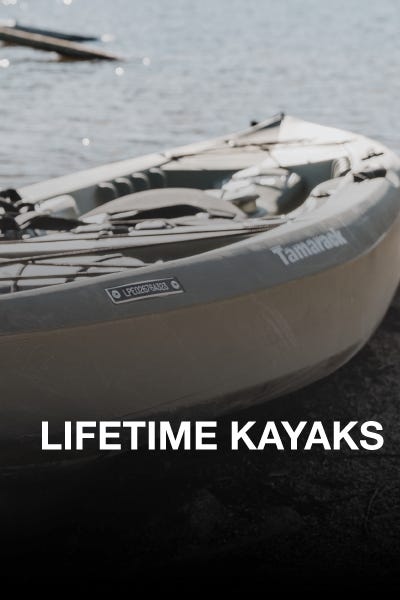 Image featuring a  lifetime kayaks displayed on a scenic lake.