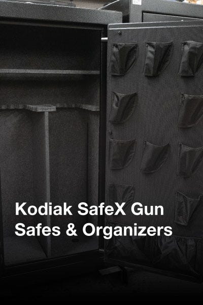  Image of Kodak Safex gun safes and organizers, showcasing various models designed for secure firearm storage.