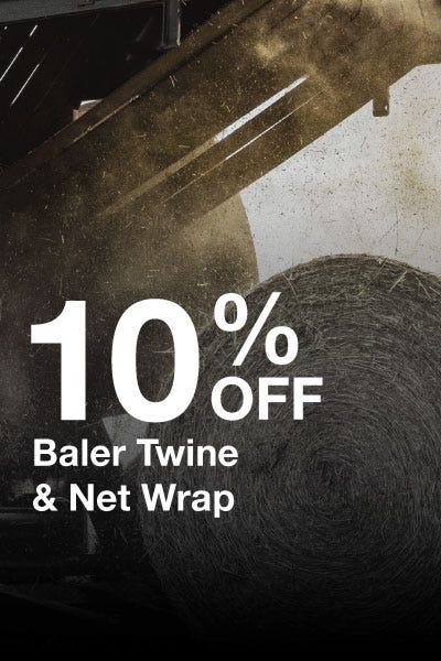 Promotional image for 10% off baler twine and net wrap, highlighting a special discount offer.