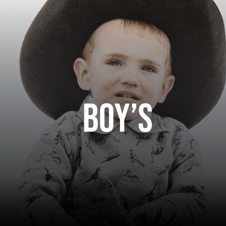 A boy in a cowboy hat stands beside the word "boys" displayed prominently.