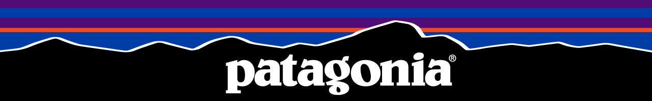 Patagonia mountain logo with colorful sky