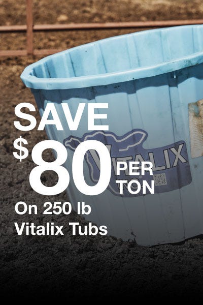 Vitax tubs promotion: save $80 per ton on 250 lb tubs.
