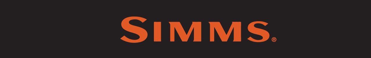 Orange Simms logo over black background