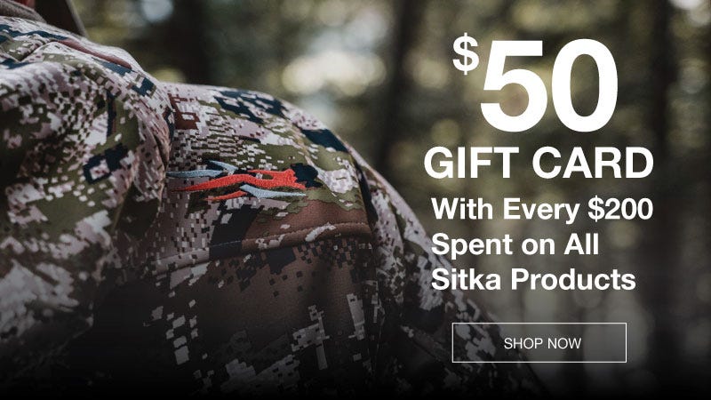 $50 gift card promotion with every $200 purchase on all sitka products.