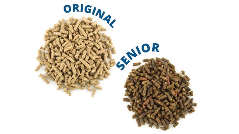 Examples of original and senior horse feed pellets